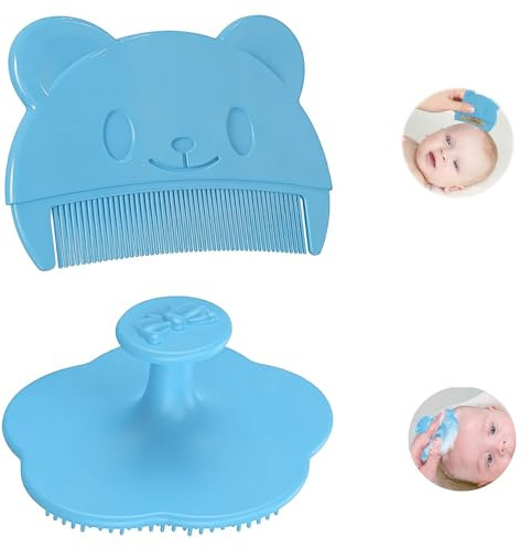 RTRTGS Babybürste für Milchschorf Entfernen - Sanfter Milchschorf Kamm für Neugeborene - Effektives Kopfgneis Entfernen Baby - Ergonomischer Baby Kamm und Badebürste Set