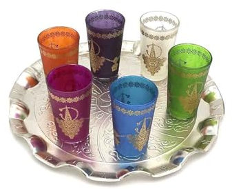 VITALIA Verres à Thé Marocains Multicolores - 180ml (6,3 FL OZ) - Idéal comme Photophores, Cadeaux d’Invités ou Petits Vases Décoratifs - Peint à la Main au Maroc - Verres Artisanaux - Lot de 6