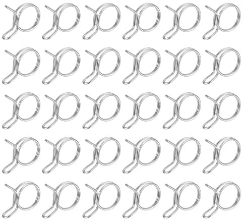 sourcing map 30Pcs 0.79-0.91 Inch Inner Dia Double Wire Spring Hose Clamp, Stainless Steel Adjustable Spring Clips for Hose Fuel Line Silicone Tube Water Pipe Air Pipe