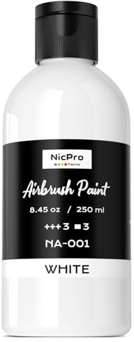 Nicpro Pintura blanca grande para aerógrafo (8.4 onzas, 250 ml), pintura acrílica opaca a base de agua para modelos, madera, lienzo, metal, plástico, cuero, para principiantes y artistas