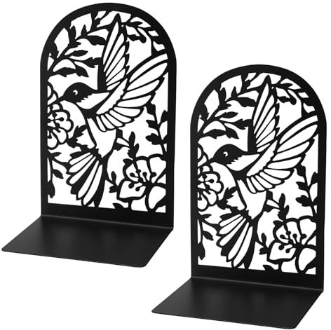 Lot de 2 serre-livres en métal - Noir - Avec bloqueurs antidérapants - Pour l'école, la maison, le bureau