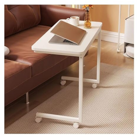 KMUD Table De Lit à roulettes for Repas, Table Roulante for Lit Canapé, Plateau Roulant avec Rangement, Plateau De Lit, Chariot, Supports for Ordinateur Portable, Table for Usage Domestique(Bianco)