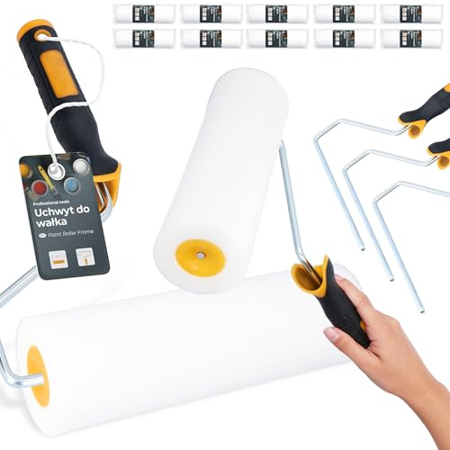 10x Schaumwalze 25 cm Schaumrolle Ersatzwalze Lackierwalze Lackierrolle Malerset Farbe Lack Beize 3x Farbbügel Farbroller Set Schaumstoff Malerei Renovierung