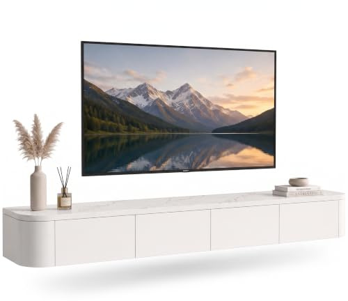 Kroscro TV Lowboard Hängend mit Stauraum, Wand TV Board aus Kieferholz | Modernes TV Schrank Hängend, Praktischer Stauraum und Eleganter Optik, Vormontierter Lowboard Hängend für das Wohnzimmer