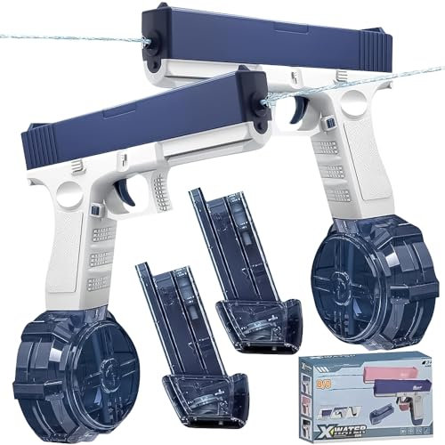 2 Stück Wasserpistole Elektrisch, Automatische Wasserpistole Große Kapazität,Wasserpistole mit Großer Reichweite bis zu 7-10m, Wasserpistole Draussen, Pool Spielzeug für Erwachsene Kinder