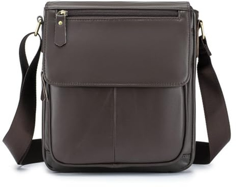 Henmifyer Genuine Leather Messenger Crossbody Shoulder Bag for Men, Man Purse Satchel Travel Handbag Work Business (Coffee)