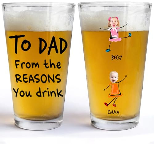 Drawelry Personalised Beer Mug with Photo, 16oz/20oz Custom Engraved Pint Glass, Father's Day Birthday Gift for Men Dad Grandpa Large Capacity Drinking Cup with Name Image (Funny Photos)