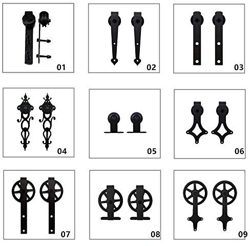 Juego de 2 piezas de puerta corredera negra con rueda grande en forma de T, juego de 2 piezas de puerta incluidas