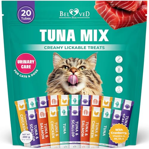 Creamy Lickable Cat Treats & Wet Food Squeeze Tubes – Liquid Kitten Snacks, Urinary Tract Care, Multivitamin Treats for Cats, & Small Dogs, Lick Up 20 Sticks Tuna Mix