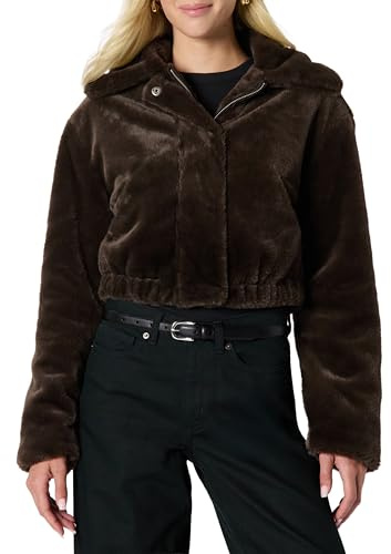 Amazon Essentials Veste Courte Surdimensionnée en Fausse Fourrure avec Col Femme, Brun Foncé, M