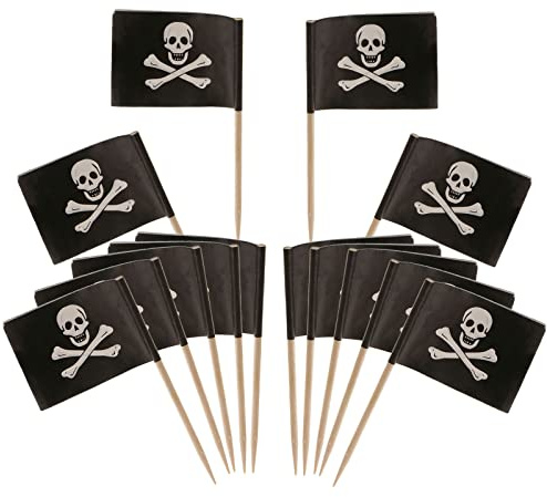 Kelisdi Zahnstocher-Flaggen, Regenbogenfarben, solide rote Piratenflaggen, Beschriftung, Markierung, Kuchendekoration, Cocktail-Stäbchen für Cupcakes, Essen, Piraten, Cocktailspieße, Picks