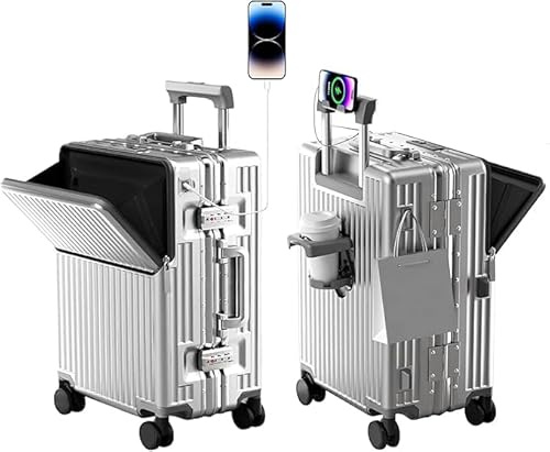 AIWEINY Handgepäckkoffer für Frühjahr/Sommer, fluglinienzugelassen, mit TSA-Schloss, 360°-Rollen, PC-Hartschale und druckfestem Aluminiumrahmen, passend für 20'', 24'' und 26''. (20‘’, Silber)