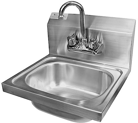 IUokLU Lavello da Cucina in Acciaio Inox a Parete lavello in Acciaio Inox a Vasca Singola lavabo lavamani con Rubinetto Caldo e Freddo per Garage Interno ed Esterno,