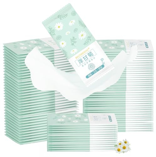 Erfrischungstücher 100 Stück, Feuchte Waschlappen Einzeln Verpackt, Feuchttücher Einzeln Verpackt, Feuchtes Toilettenpapier, Hygienische Reinigungstücher, Kamille, Aloe, Geeignet für Empfindliche Haut