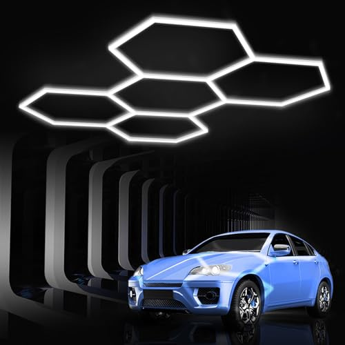 Garagenlampe LED Sechseckige Hexagon LED Licht Werkstatt Deckenleuchte DlY | LED Panel Energiesparend für Garage, Werkstatt, Lager, Fitness, Auto-Schönheitssalon Autopflegegeschäf 26520LM 6500K 5 Hex