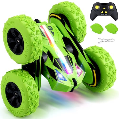 Threeking New Remote Control Car RC Cars Toys for Boys Girls Ages 6-12, USB-C Modular Batteries, 4WD Stunt Car with Breathing Soft Lights, Double-Sided Driving & 360° Flips, Presents Gifts