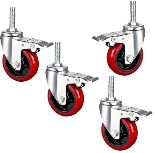 Genérico Ruedas industriales con vástago de 75/100/125 mm, Resistentes, de PU, Juego de 4, giratorias con Rosca para Muebles con Freno, rotación de 360 Grados para Carrito de Banco de traba