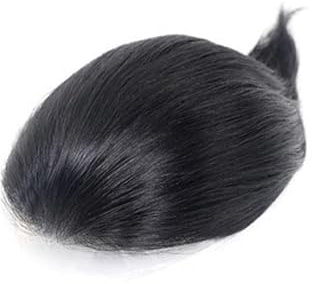 Perücke Echthaar-Toupet for Herren, PU-Haut, natürliches schwarzes Haarsystem, 15 cm