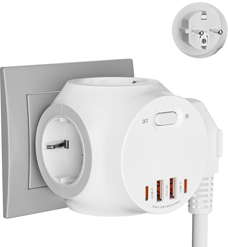 SCANTEE Steckdosenwürfel Ohne Kabel, 4 Fach Steckdosenleiste mit Schalter, Mehrfachsteckdose mit 2 USB-C 2 USB-A, 16A/3680W Steckdosenadapter für Hause Büro Reisen (Weiß)