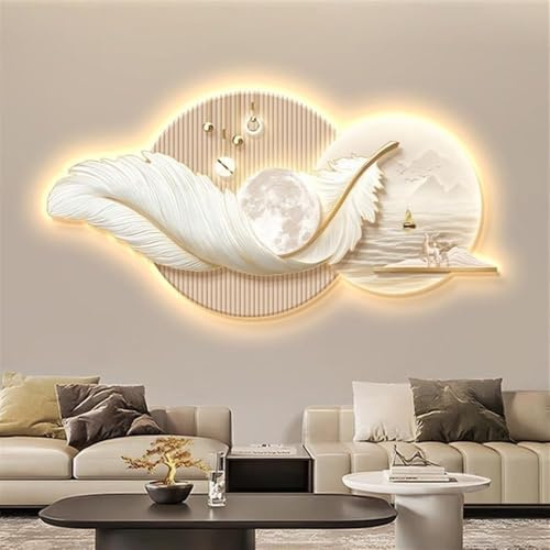 Feder Wandkunst mit LED-Lichtern - 3D Plume Skulptur für moderne Schlafzimmer und Wohnzimmer Dekor - Inklusive Steckernetzteil