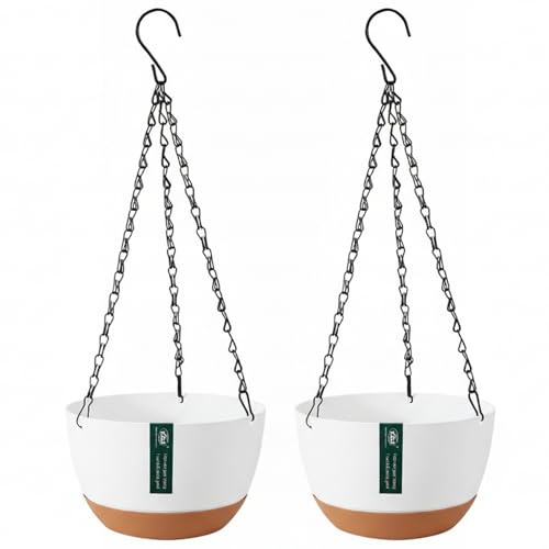 Ameble Confezione da 2 fioriere sospese da 10 pollici, vasi da fiori sospesi con funzione di irrigazione automatica e 2 tipi per piante da interno ed esterno, balcone, giardino, vaso per piante.