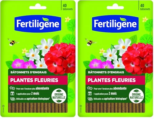 Bâtonnets d'engrais plantes fleuries, géraniums 40 bâtonnets (Lot de 2)