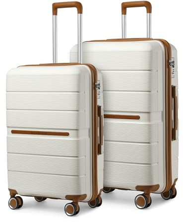 British Traveller Set de 2 Valises Moyenne et Grande 66/76cm Crème
