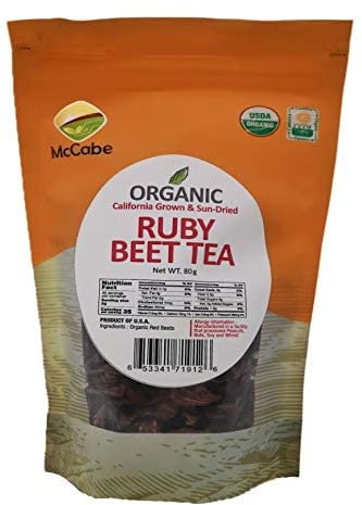 McCabe Organic Sun-Dried Ruby Beet Tea - Organic Beet Root Tea 80g | Rich with Fiber & Minerals | USDA and CCOF Certified | Product of USA