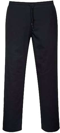 Portwest C070 Chef Trousers Unisex Drawstring Elasticated Waist Kitchen Workwear Catering Trousers Work Trousers Hard Wearing Stain Resistant Polycotton 3 Pockets, Regular, Black, 4XL