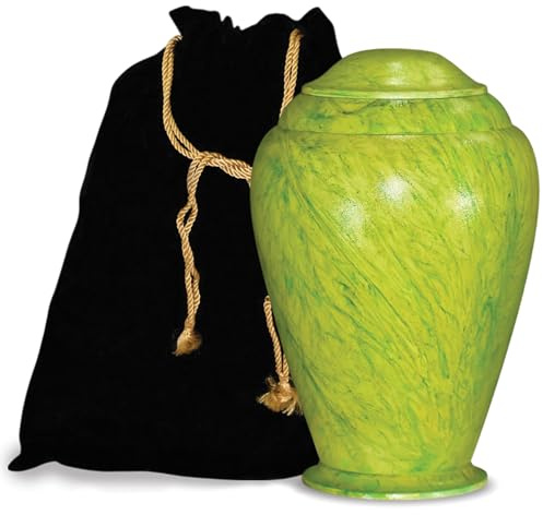 Urne funéraire pour cendres pour adulte - Galet funéraire Pierre verte - Entièrement fabriquée à la main avec volume de 200 litres - Avec sac de protection en velours.