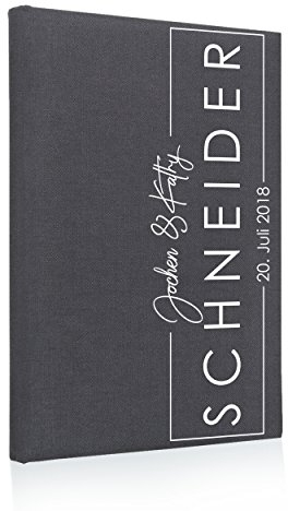 Hochzeitideal Stammbuch der Familie, Familienstammbuch, Buchbinderleinen grau, Nr. 173_A inkl. Personalisierung