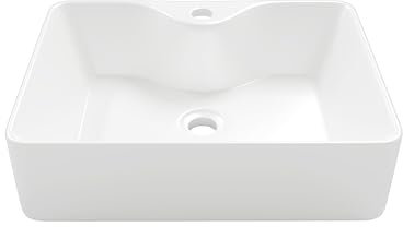 Eridanus Lavabo Rettangolare da Appoggio in Ceramica - Con Foro per Rubinetto, per Guardaroba, Bagno, Mobile - Vitreous China, Bianco Lucido - 490 x 370 x 140 mm