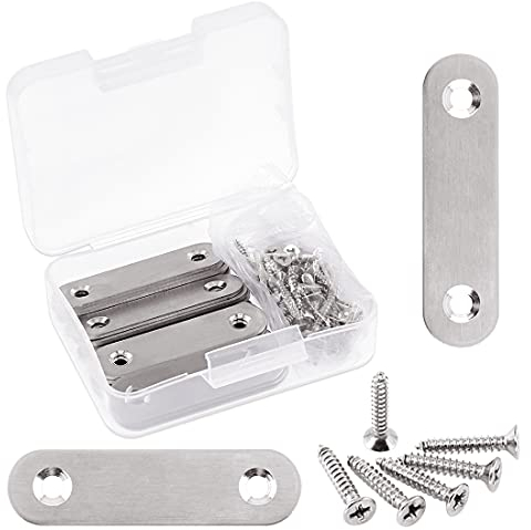 Glarks 20 juegos de soportes rectos planos de acero inoxidable de 60 mm, placas de unión de reparación, conector de soporte de fijación y 40 tornillos autorroscantes (60 mm)