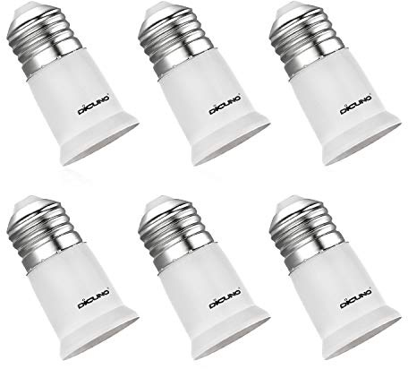 DiCUNO E26 to E26 Socket Extender, 3CM/1.2IN Socket Extension, 165℃ Heat-Resistant No Fire Hazard, Standard Light Bulb Base Extension, 6-Pack