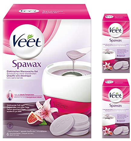Veet Spawax elektrisches Warmwachs Set - 1x Warmwachs-Gerät, 2x6 Wachsscheiben (2er Pack)