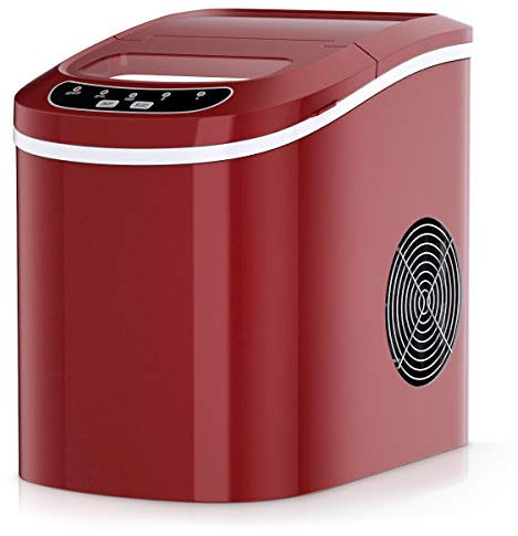 GOPLUS Eiswürfelmaschine, 12kg in 24 Std. Eiswürfelbereiter mit 2 Eiswürfel-Größen & 2,2 Liter Wassertank & Eiswürfelschaufel, Ice Cube Maker Zubereitung in 6-13 Minuten, 24 x 36 x 33 cm (Rot)