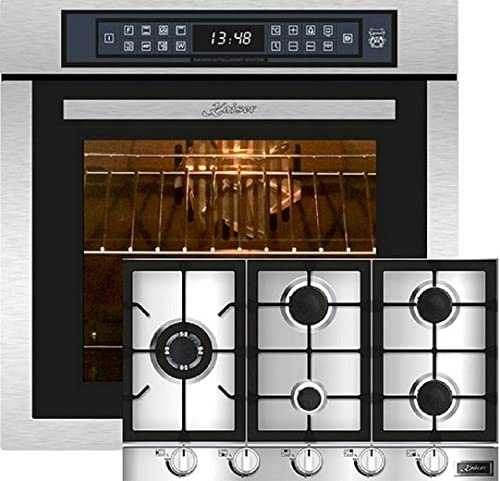 Kaiser Induktions Herd-Set EH 6306 R + KG 9357, Einbaubackofen,Edelstahl,79L 15 Fkt. Grill Air fryer Full Touch + Einbau Gasherd 90cm, Edelstahl, WOK Turbo-Brenner – 3,8 kW.