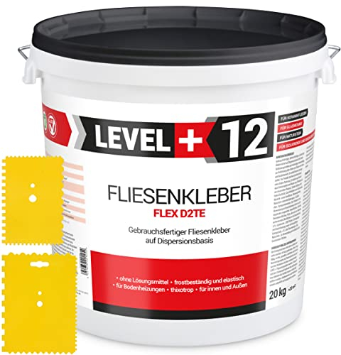 Fertig Fliesenkleber 20kg Weiß + 2St. Zahnspachtel Kunstoff Steinkleber Flexmörtel Dispersions-Kleber SET RM12 TR