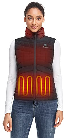 ORORO Women's Heated Down Vest with Rechargeable Battery, Lightweight Heated Vest with 800 Fill Down (Black,L)