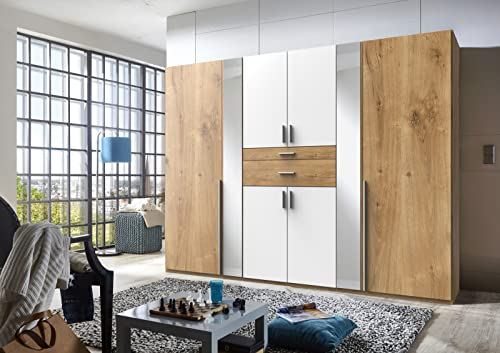 möbelando Kleiderschrank Odessa aus Spanplatte in Plankeneiche-Nachbildung mit 2 Schubladen und 8 Türen. Abmessungen (B/H/T) 270x208x58 cm