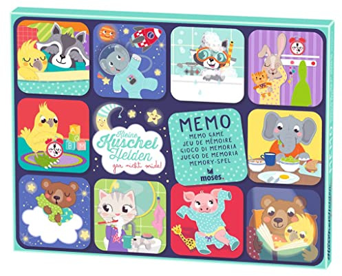 moses. kleine Kuschelhelden Memo, Memo-Spiel für Kinder, Spieleklassiker mit Motiven rund ums Schlafengehen, Merkspiel mit süßen Tiermotiven für Kinder ab 3 Jahren