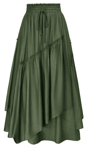 Scarlet Darkness Long Skirts for Women Renaissance Costume Pirate Maxi Skirt Plus Size with Pockets Army Green L