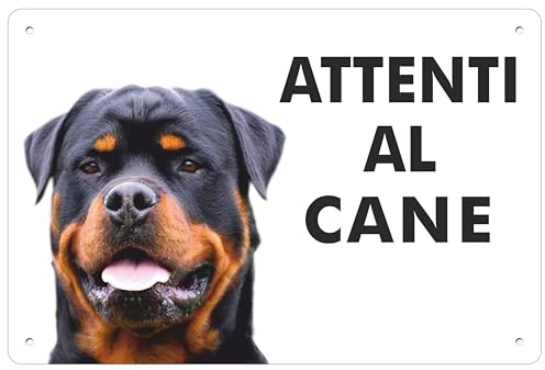 Pubblimania Cartello Attenti al Cane Rottweiler - Targa Segnaletica in Alluminio composito 3 mm di spessore - Resistente alle Intemperie e ai Raggi UV - Fori Pre-perforati (Cm 15x20)