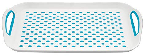 Plateau de service rectangulaire antidérapant en plastique avec fond supérieur antidérapant, surface en caoutchouc forte adhérence, plateau robuste pour dîner/boissons (bleu, lot de 1)