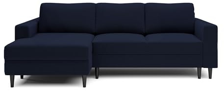 Selsey - Nalika L-förmiges Eckschlafsofa mit einem Behälter aus marineblauem hydrophobem Velours auf der linken Seite
