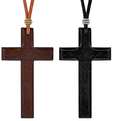 Feilok Herren Ketten Herrenschmuck Halsband Holz Herren Halskette mit Anhänger Kreuz Schwarz für Männer