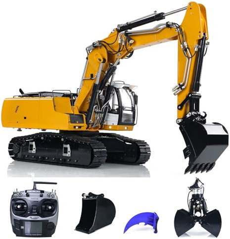 wheelfun Pelle hydraulique sur chenilles RC 1/14 946-3 10CH RC Digger Véhicule de construction Ripper en métal Seau à clapet RC Machine lourde RC Véhicule hydraulique
