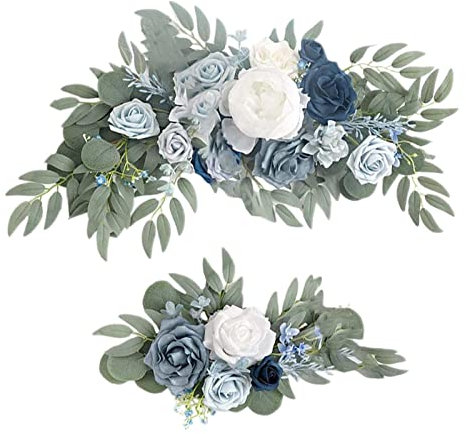 Künstliche Blume, Girlande, grüne Blätter, zum Aufhängen, für Party, Hochzeit, Auto, weiß blau, Stil K