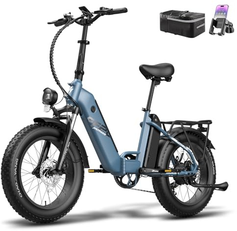 Fafrees FF20 POLAR Electric Bicycle, 20 * 4.0 Inch City Electric Bike, 2 * 10.4 Ah Removable Batteries E-bike, Folding Electric Mountain Bike for Adults, Power Assist 70-150KM, Blue