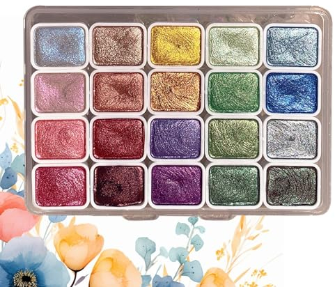 COJJ-20 Farben Meta-llic Aquarellfarben, Glitzer Meta-llic Watercolor Aquarellfarben Aquarell Meta-llic Farbe In Einem Tragbaren Plastikbox Mit Palette Geschenkidee Für Künstler, Maler